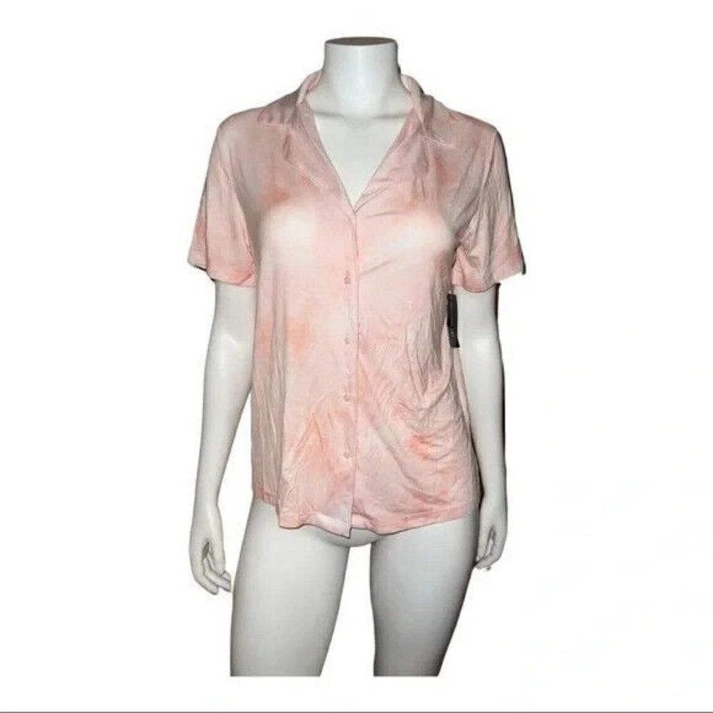 INC Women s Pink Tie-Dye Button Down Top Pajama Shirt Medium NWT